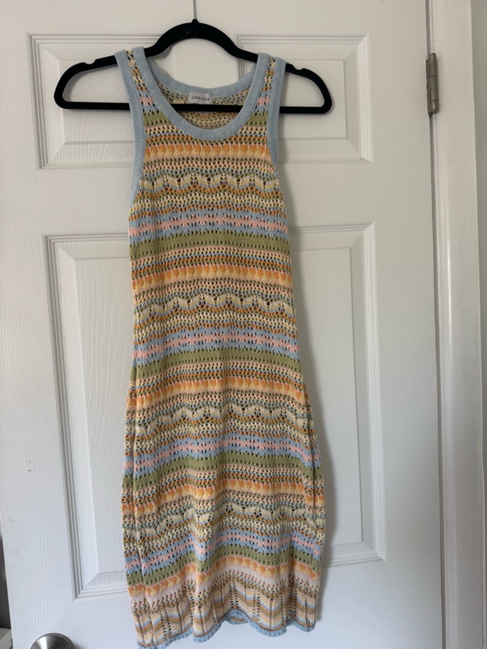 Ghanda Pastel Multi-Stripes Open Knit Dress